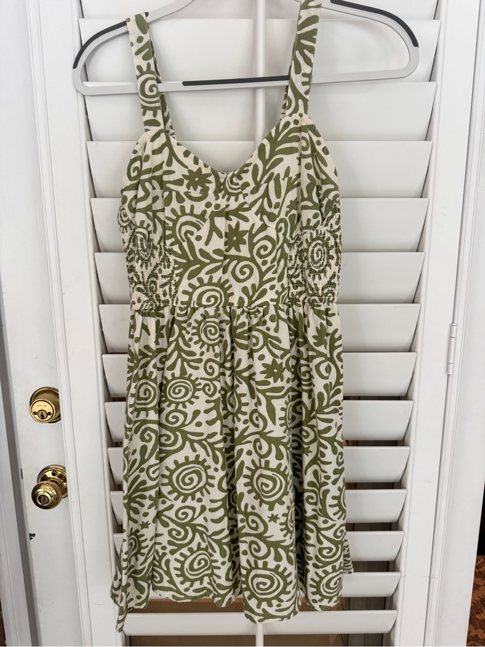 Olive Green Patterned Sundress - Sleeveless V-Neck